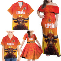 Personalized Spain Bull with Crown Family Matching Off Shoulder Maxi Dress and Hawaiian Shirt Espana Flag with Coat of Arms