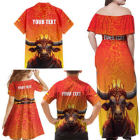 Personalized Spain Bull with Crown Family Matching Off Shoulder Maxi Dress and Hawaiian Shirt Espana Flag with Coat of Arms