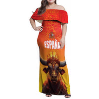 Personalized Spain Bull with Crown Family Matching Off Shoulder Maxi Dress and Hawaiian Shirt Espana Flag with Coat of Arms