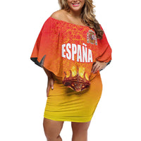 Personalized Spain Bull with Crown Family Matching Off Shoulder Short Dress and Hawaiian Shirt Espana Flag with Coat of Arms