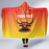 Personalized Spain Bull with Crown Hooded Blanket Espana Flag with Coat of Arms