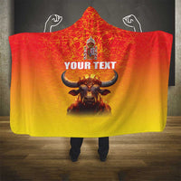 Personalized Spain Bull with Crown Hooded Blanket Espana Flag with Coat of Arms
