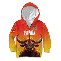 Personalized Spain Bull with Crown Kid Hoodie Espana Flag with Coat of Arms