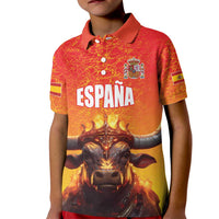 Personalized Spain Bull with Crown Kid Polo Shirt Espana Flag with Coat of Arms