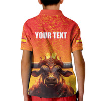 Personalized Spain Bull with Crown Kid Polo Shirt Espana Flag with Coat of Arms