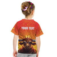 Personalized Spain Bull with Crown Kid T Shirt Espana Flag with Coat of Arms