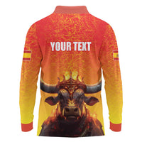 Personalized Spain Bull with Crown Long Sleeve Polo Shirt Espana Flag with Coat of Arms