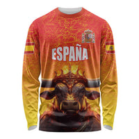 Personalized Spain Bull with Crown Long Sleeve Shirt Espana Flag with Coat of Arms