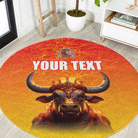 Personalized Spain Bull with Crown Round Carpet Espana Flag with Coat of Arms