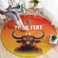 Personalized Spain Bull with Crown Round Carpet Espana Flag with Coat of Arms