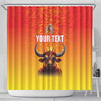 Personalized Spain Bull with Crown Shower Curtain Espana Flag with Coat of Arms