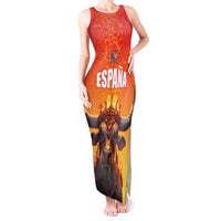 Personalized Spain Bull with Crown Tank Maxi Dress Espana Flag with Coat of Arms