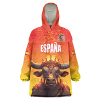 Personalized Spain Bull with Crown Wearable Blanket Hoodie Espana Flag with Coat of Arms