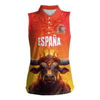 Personalized Spain Bull with Crown Women Sleeveless Polo Shirt Espana Flag with Coat of Arms