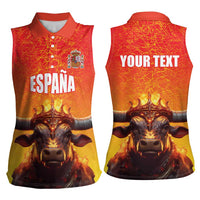 Personalized Spain Bull with Crown Women Sleeveless Polo Shirt Espana Flag with Coat of Arms