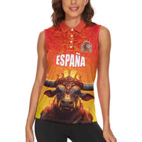 Personalized Spain Bull with Crown Women Sleeveless Polo Shirt Espana Flag with Coat of Arms