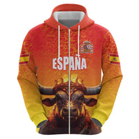 Personalized Spain Bull with Crown Zip Hoodie Espana Flag with Coat of Arms