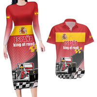 Custom Spain Formula One Couples Matching Long Sleeve Bodycon Dress and Hawaiian Shirt Motorsport with Flag F1 World Championship