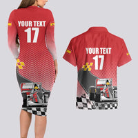Custom Spain Formula One Couples Matching Long Sleeve Bodycon Dress and Hawaiian Shirt Motorsport with Flag F1 World Championship