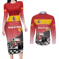 Custom Spain Formula One Couples Matching Long Sleeve Bodycon Dress and Long Sleeve Button Shirt Motorsport with Flag F1 World Championship
