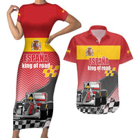 Custom Spain Formula One Couples Matching Short Sleeve Bodycon Dress and Hawaiian Shirt Motorsport with Flag F1 World Championship