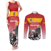 Custom Spain Formula One Couples Matching Tank Maxi Dress and Long Sleeve Button Shirt Motorsport with Flag F1 World Championship
