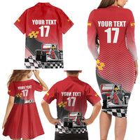 Custom Spain Formula One Family Matching Long Sleeve Bodycon Dress and Hawaiian Shirt Motorsport with Flag F1 World Championship
