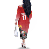 Custom Spain Formula One Family Matching Off The Shoulder Long Sleeve Dress and Hawaiian Shirt Motorsport with Flag F1 World Championship