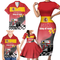 Custom Spain Formula One Family Matching Short Sleeve Bodycon Dress and Hawaiian Shirt Motorsport with Flag F1 World Championship