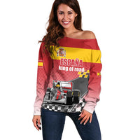 Custom Spain Formula One Off Shoulder Sweater Motorsport with Flag F1 World Championship
