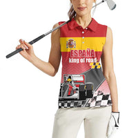 Custom Spain Formula One Women Sleeveless Polo Shirt Motorsport with Flag F1 World Championship