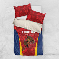 Custom Espana Rugby Spain Bedding Set Lion Mascot Come on Los Leones Red Style