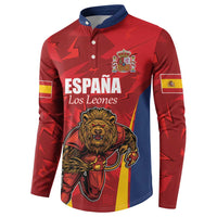 Custom Espana Rugby Spain Button Sweatshirt Lion Mascot Come on Los Leones Red Style