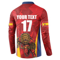 Custom Espana Rugby Spain Button Sweatshirt Lion Mascot Come on Los Leones Red Style