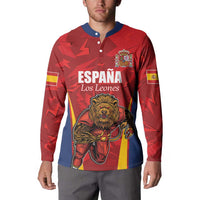 Custom Espana Rugby Spain Button Sweatshirt Lion Mascot Come on Los Leones Red Style