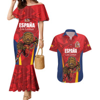 Custom Espana Rugby Spain Couples Matching Mermaid Dress and Hawaiian Shirt Lion Mascot Come on Los Leones Red Style