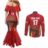 Custom Espana Rugby Spain Couples Matching Mermaid Dress and Long Sleeve Button Shirt Lion Mascot Come on Los Leones Red Style