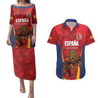 Custom Espana Rugby Spain Couples Matching Puletasi and Hawaiian Shirt Lion Mascot Come on Los Leones Red Style