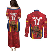 Custom Espana Rugby Spain Couples Matching Puletasi and Long Sleeve Button Shirt Lion Mascot Come on Los Leones Red Style
