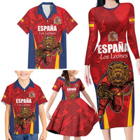 Custom Espana Rugby Spain Family Matching Long Sleeve Bodycon Dress and Hawaiian Shirt Lion Mascot Come on Los Leones Red Style