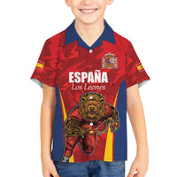 Custom Espana Rugby Spain Family Matching Off The Shoulder Long Sleeve Dress and Hawaiian Shirt Lion Mascot Come on Los Leones Red Style