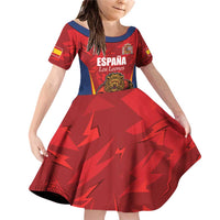 Custom Espana Rugby Spain Family Matching Off Shoulder Short Dress and Hawaiian Shirt Lion Mascot Come on Los Leones Red Style