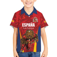 Custom Espana Rugby Spain Family Matching Short Sleeve Bodycon Dress and Hawaiian Shirt Lion Mascot Come on Los Leones Red Style