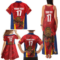 Custom Espana Rugby Spain Family Matching Tank Maxi Dress and Hawaiian Shirt Lion Mascot Come on Los Leones Red Style