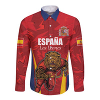 Custom Espana Rugby Spain Long Sleeve Button Shirt Lion Mascot Come on Los Leones Red Style
