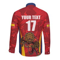 Custom Espana Rugby Spain Long Sleeve Button Shirt Lion Mascot Come on Los Leones Red Style