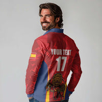 Custom Espana Rugby Spain Long Sleeve Polo Shirt Lion Mascot Come on Los Leones Red Style