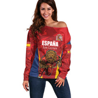 Custom Espana Rugby Spain Off Shoulder Sweater Lion Mascot Come on Los Leones Red Style