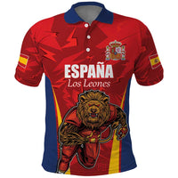 Custom Espana Rugby Spain Polo Shirt Lion Mascot Come on Los Leones Red Style