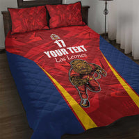 Custom Espana Rugby Spain Quilt Bed Set Lion Mascot Come on Los Leones Red Style